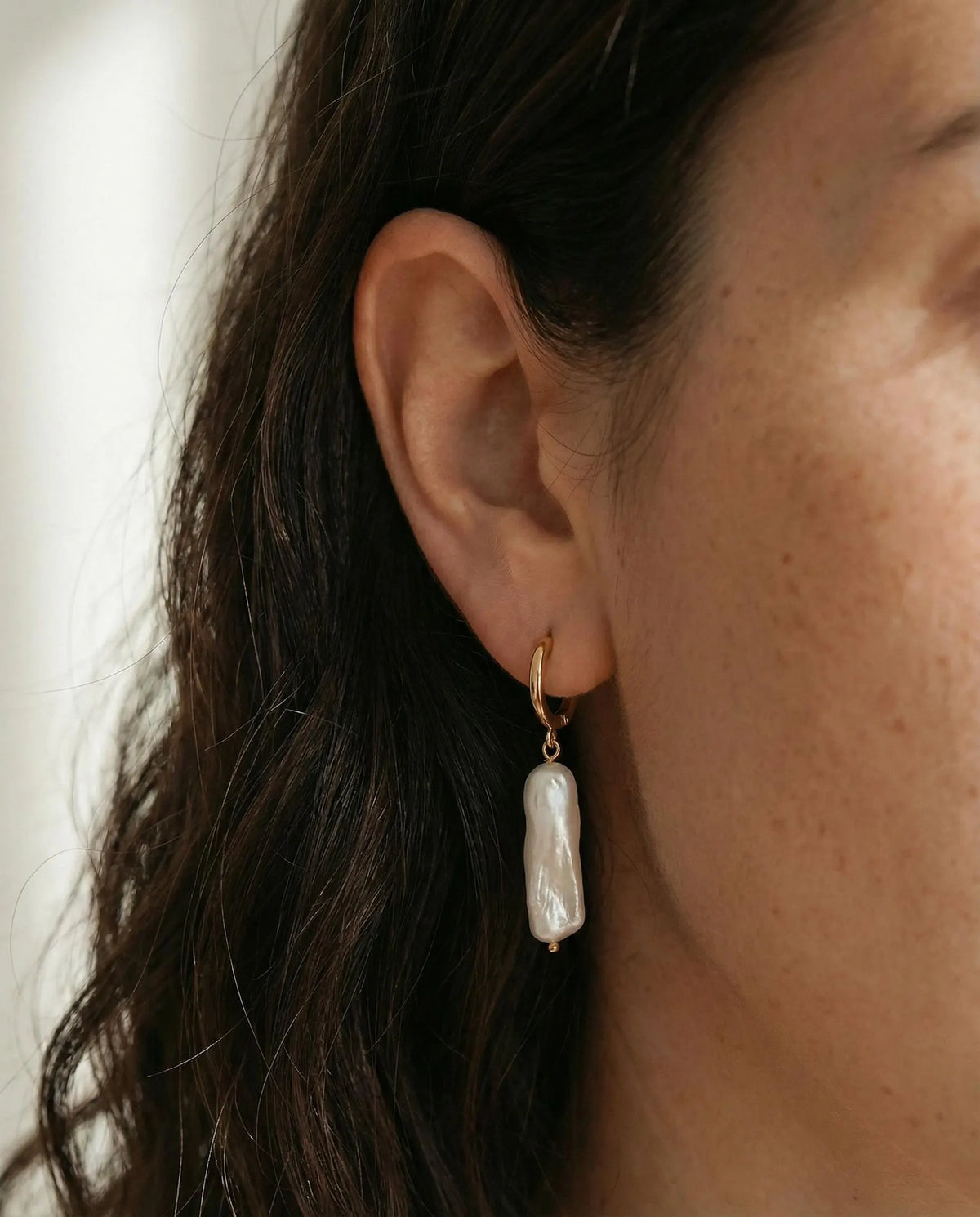 Organic Pearl gold Dangle Hoop Earrings